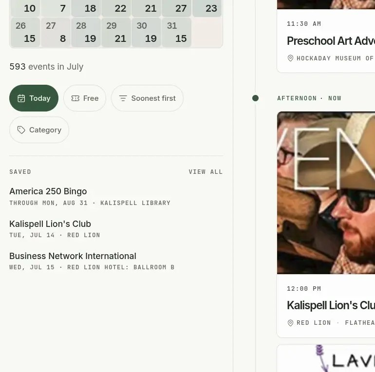 Upcoming saved events in the FoxTrail events sidebar.